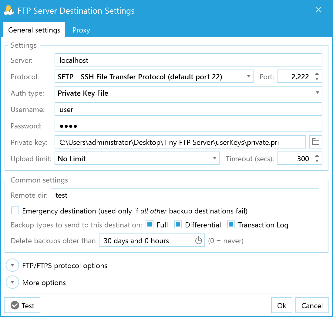 Back up SQL to FTP