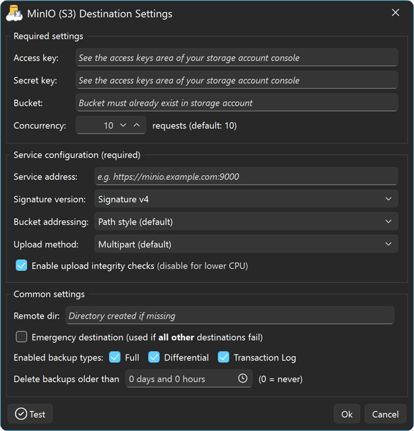 SQL Backup Master - Back up to MinIO