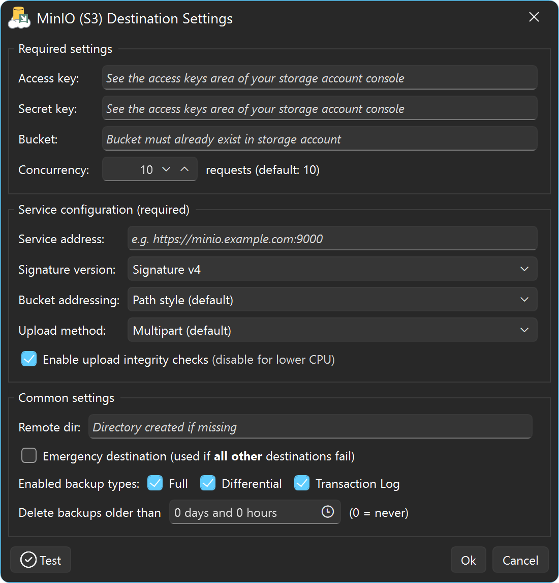 SQL Backup Master - Back up to MinIO